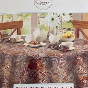 Dena Home round tablecloth Bahia Paisley 70" gold orange gray cream